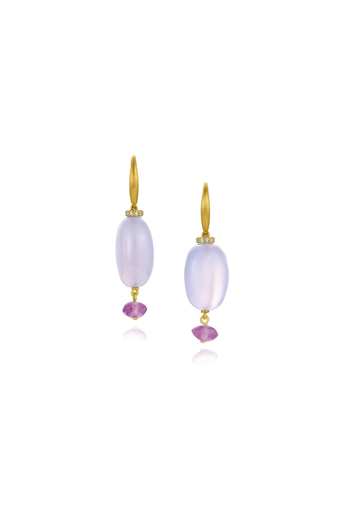 Diamond Rondelle & Bead Earring - Chalcedony & Sapphire