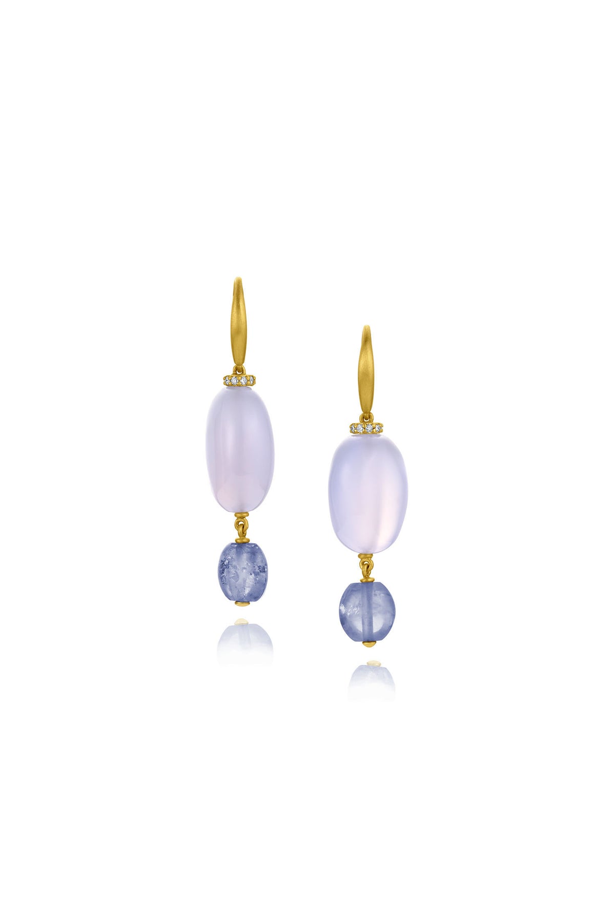 Diamond Rondelle & Bead Earring - Chalcedony & Sapphire