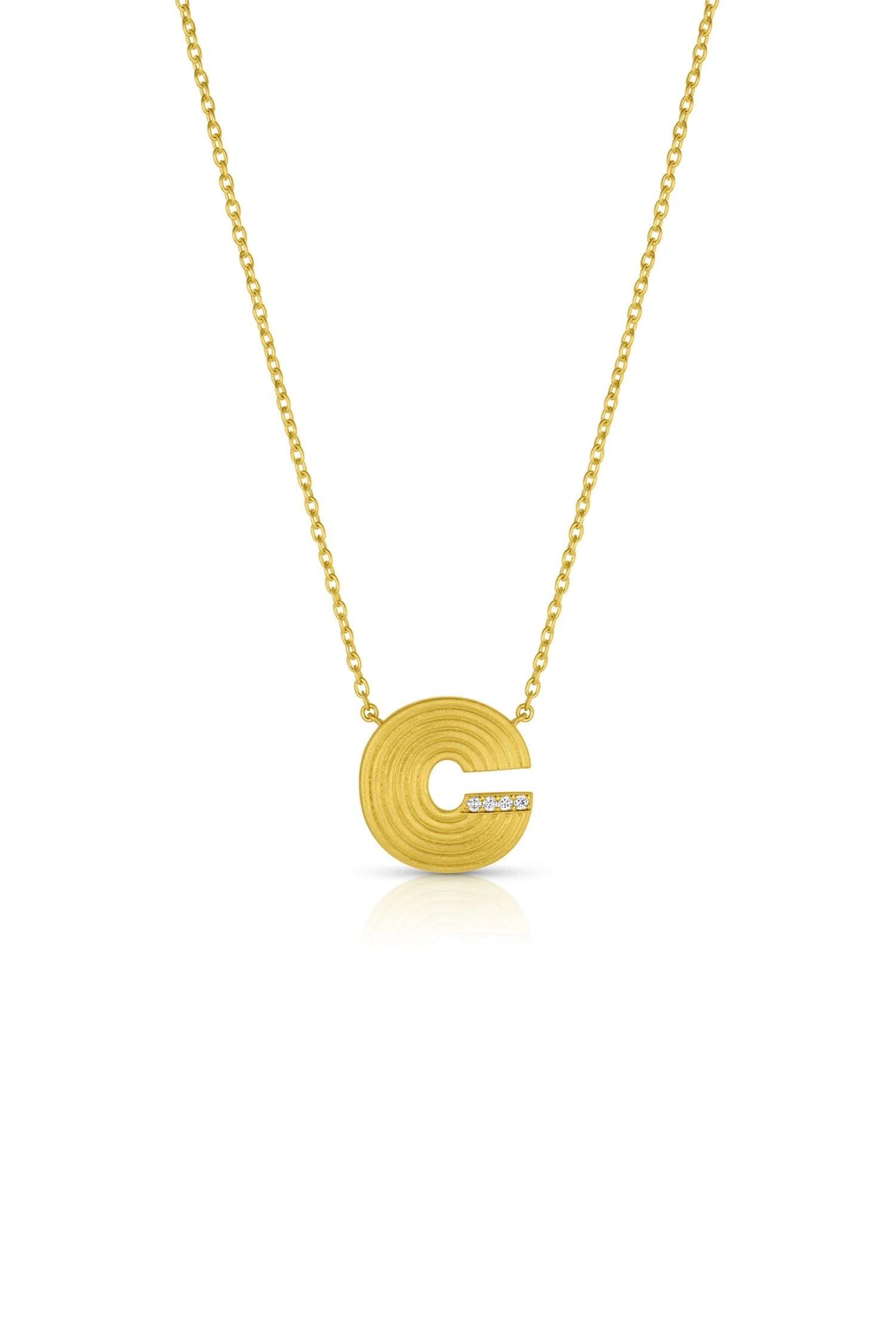 Small Ridged Initial Necklace with Pavé - Diamond