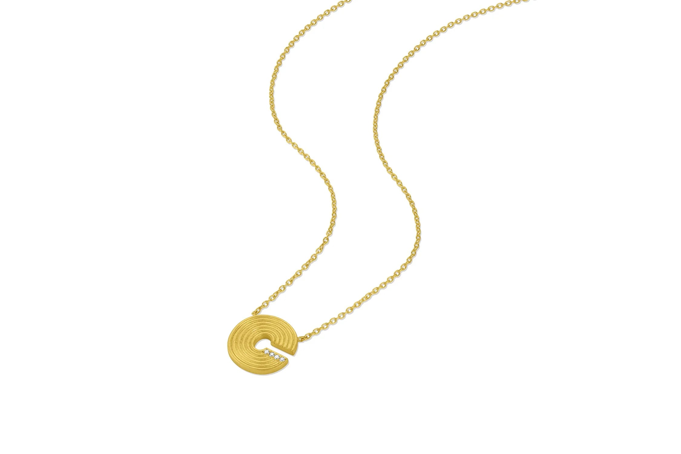Small Ridged Initial Necklace with Pavé - Diamond