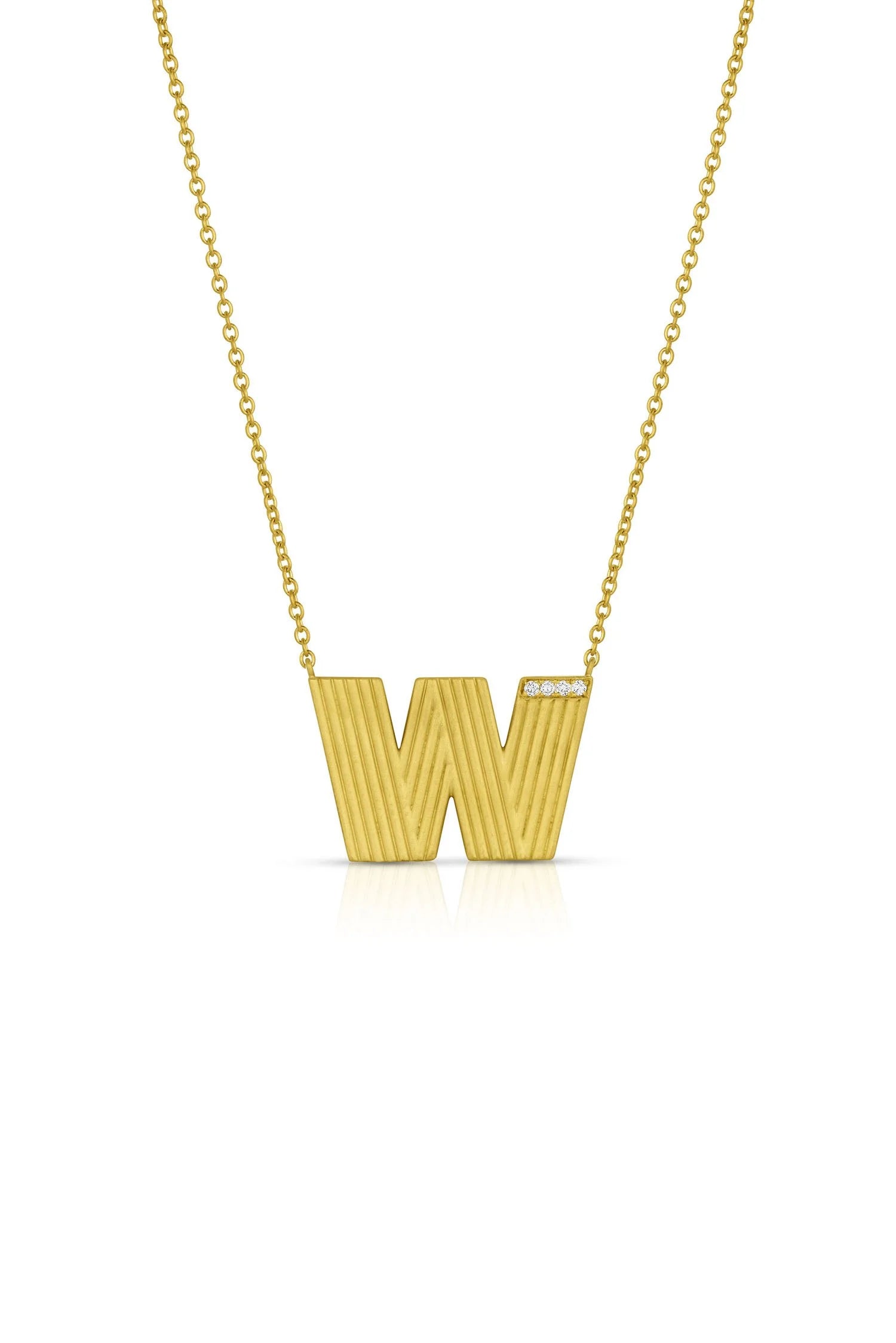 Small Ridged Initial Necklace with Pavé - Diamond