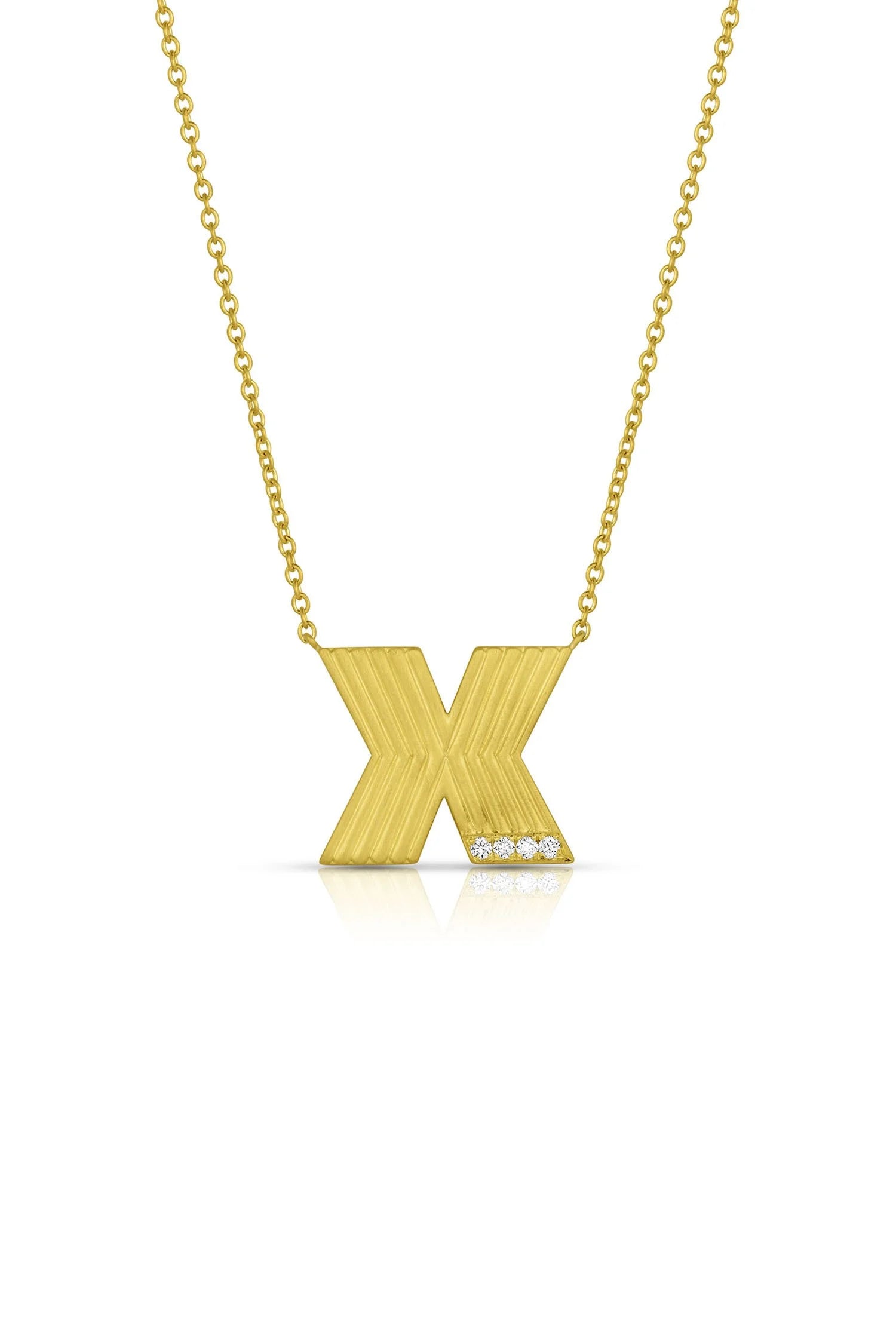 Small Ridged Initial Necklace with Pavé - Diamond