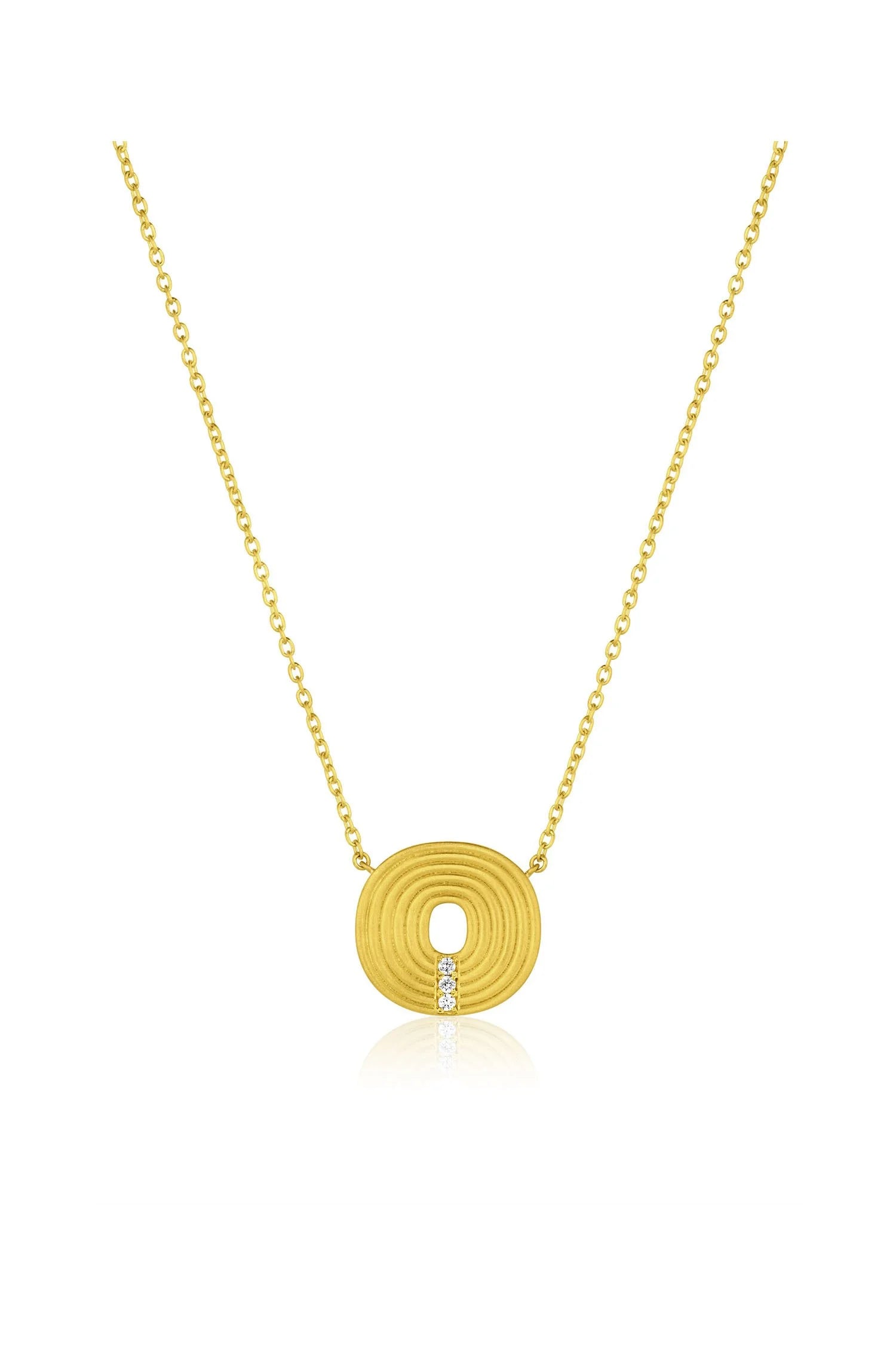Small Ridged Initial Necklace with Pavé - Diamond