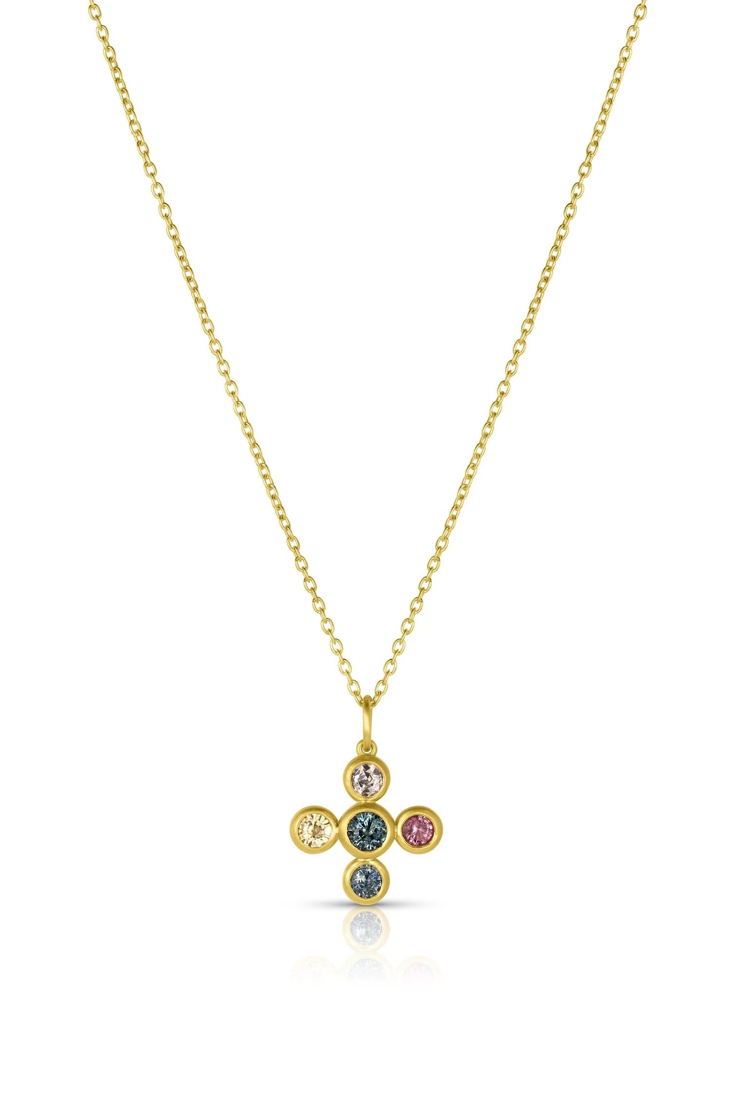Mixed Sapphire Cross Necklace