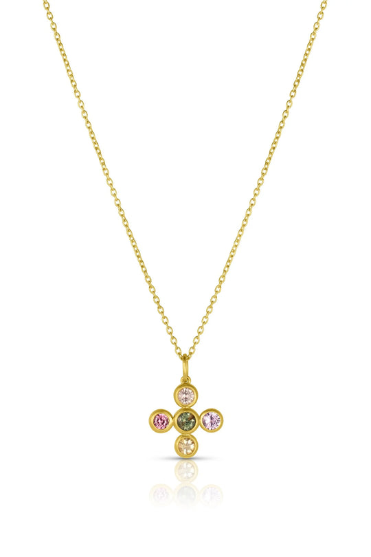Mixed Sapphire Cross Necklace