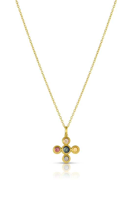 Mixed Sapphire Cross Necklace
