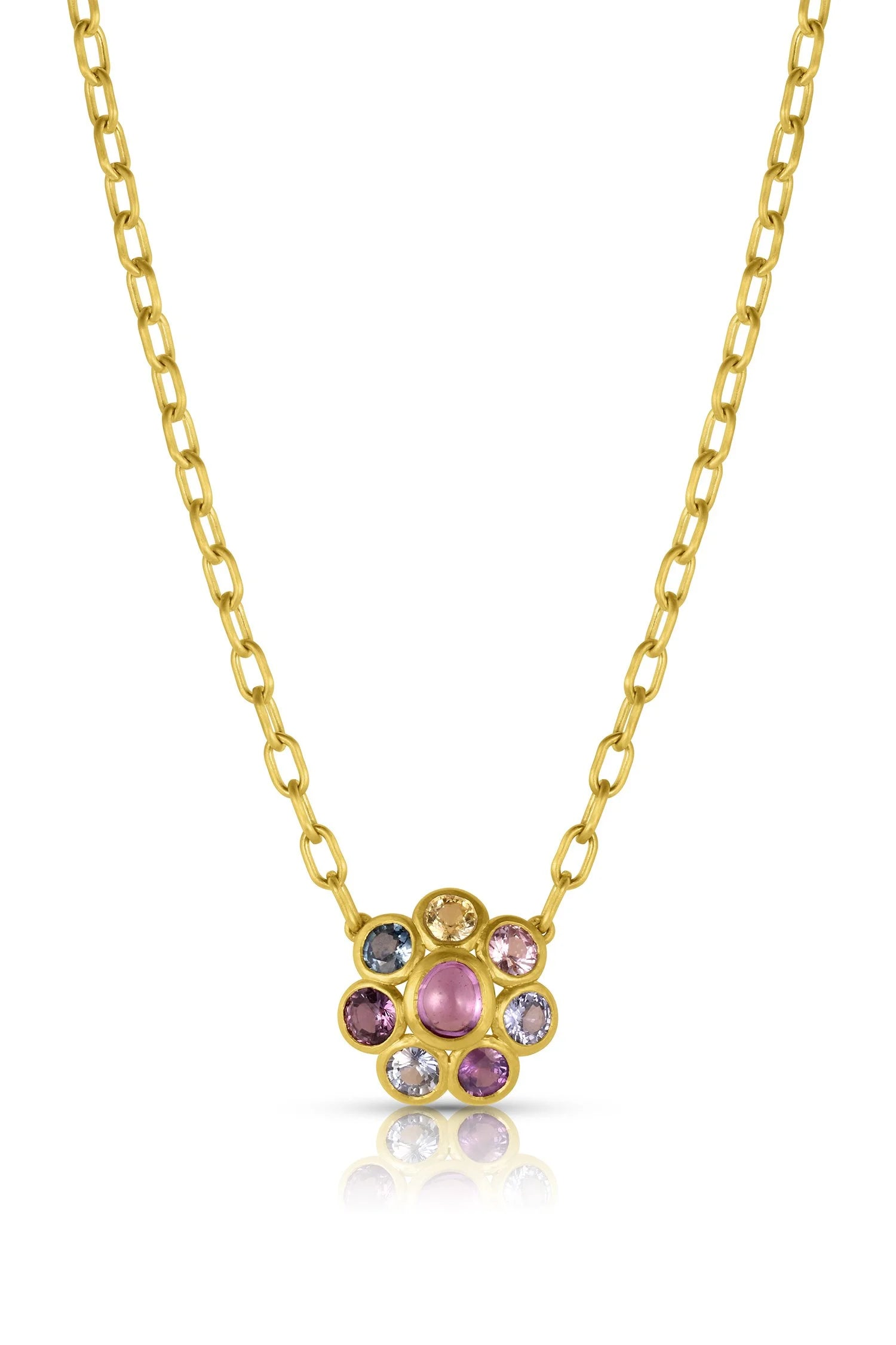 Mixed Sapphire Flower Necklace - Multi Color Sapphire