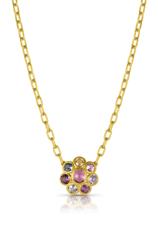 Mixed Sapphire Flower Necklace - Multi Color Sapphire