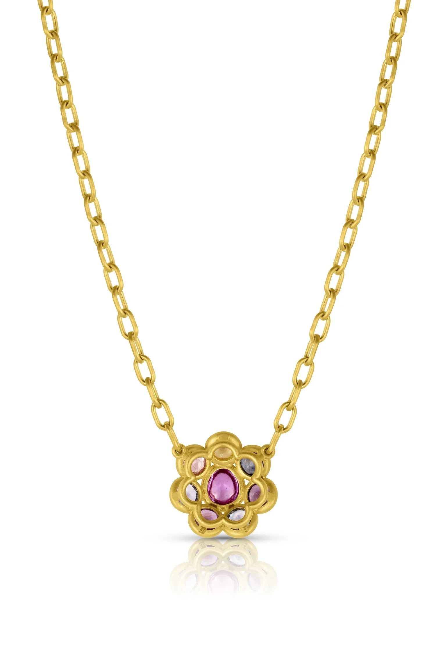 Mixed Sapphire Flower Necklace - Multi Color Sapphire