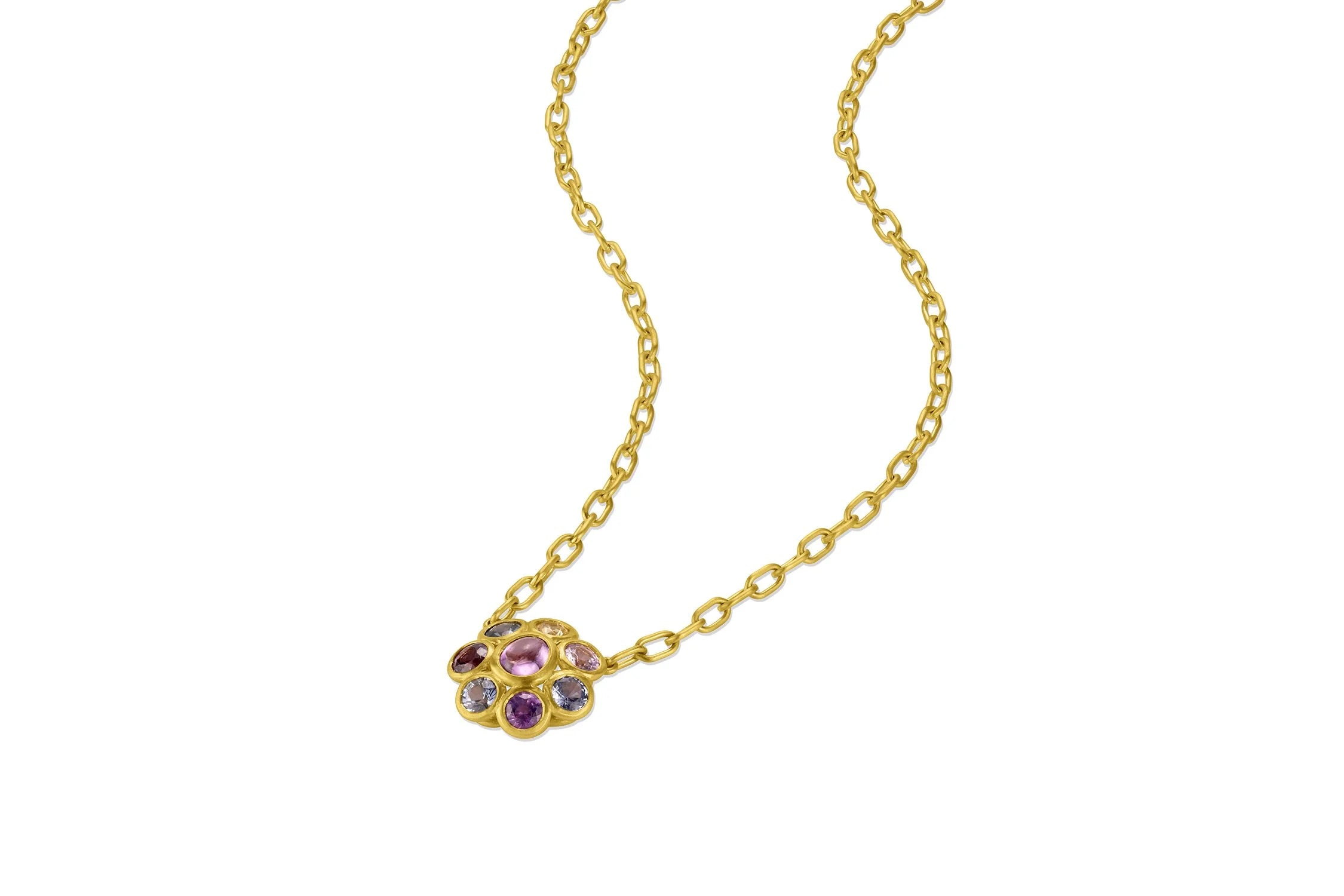 Mixed Sapphire Flower Necklace - Multi Color Sapphire