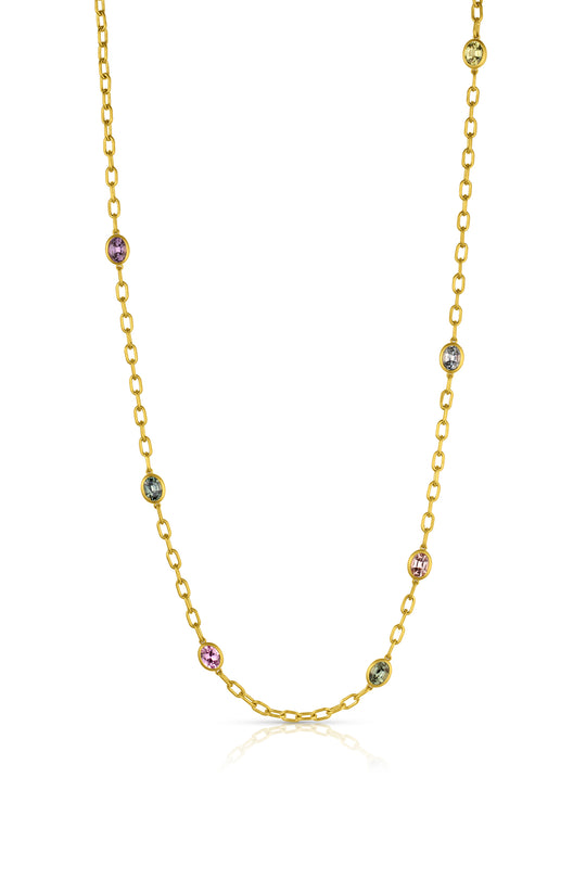 Inline Gemstone Necklace - Multi Color Sapphire