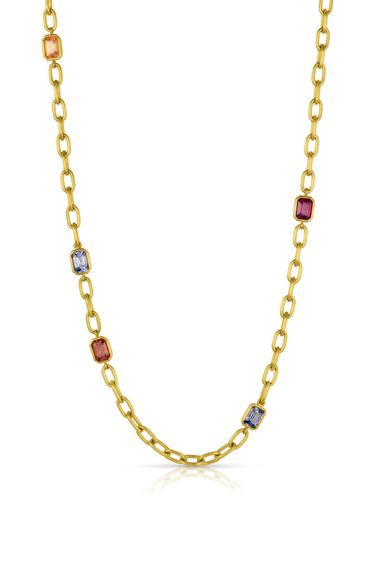 Large Inline Gemstone Necklace - Multi Color Sapphire