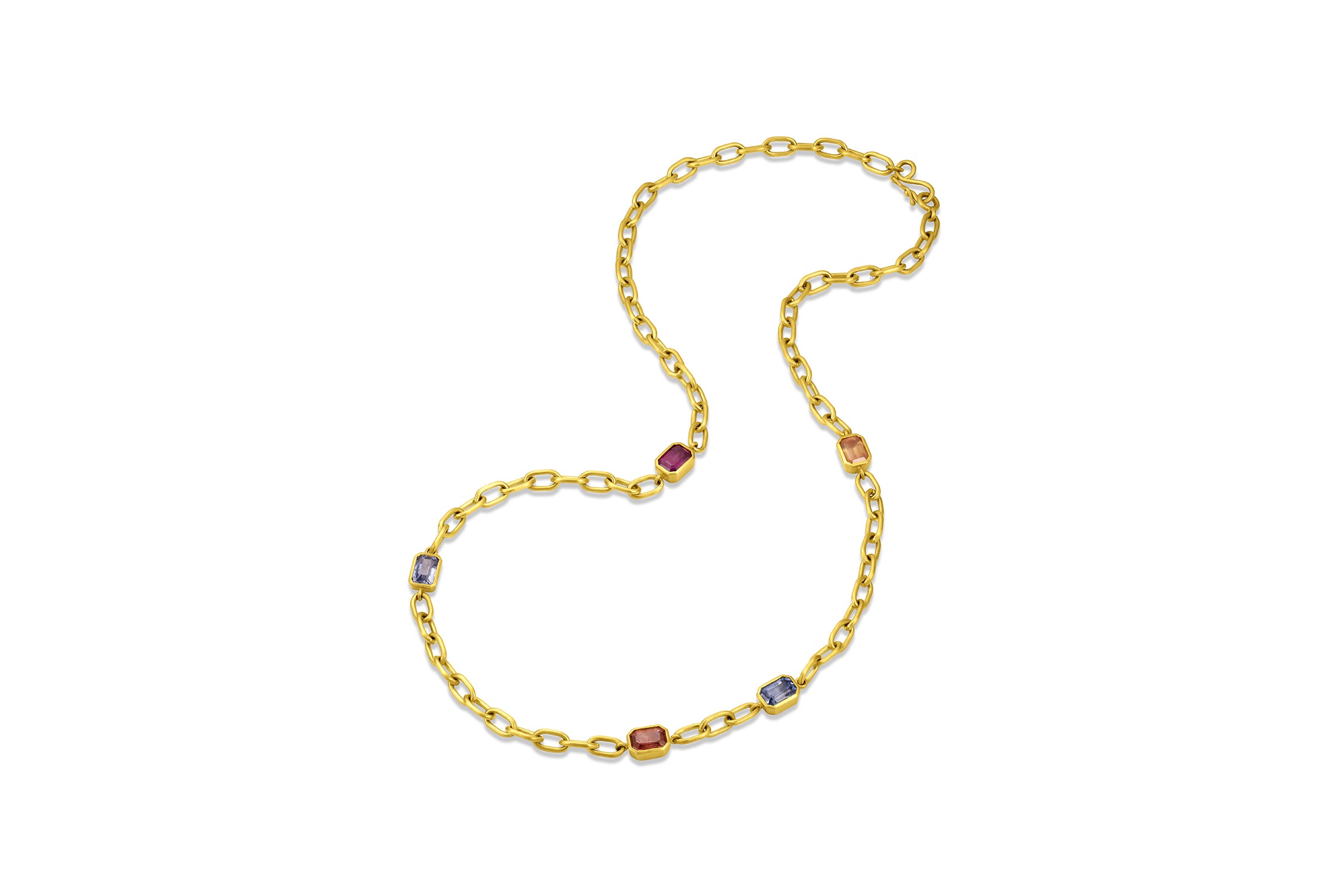 Large Inline Gemstone Necklace - Multi Color Sapphire