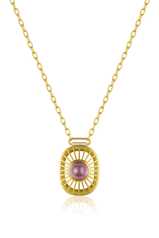 Rectangular Starburst Pendant w/Cabochon - Lavender Sapphire