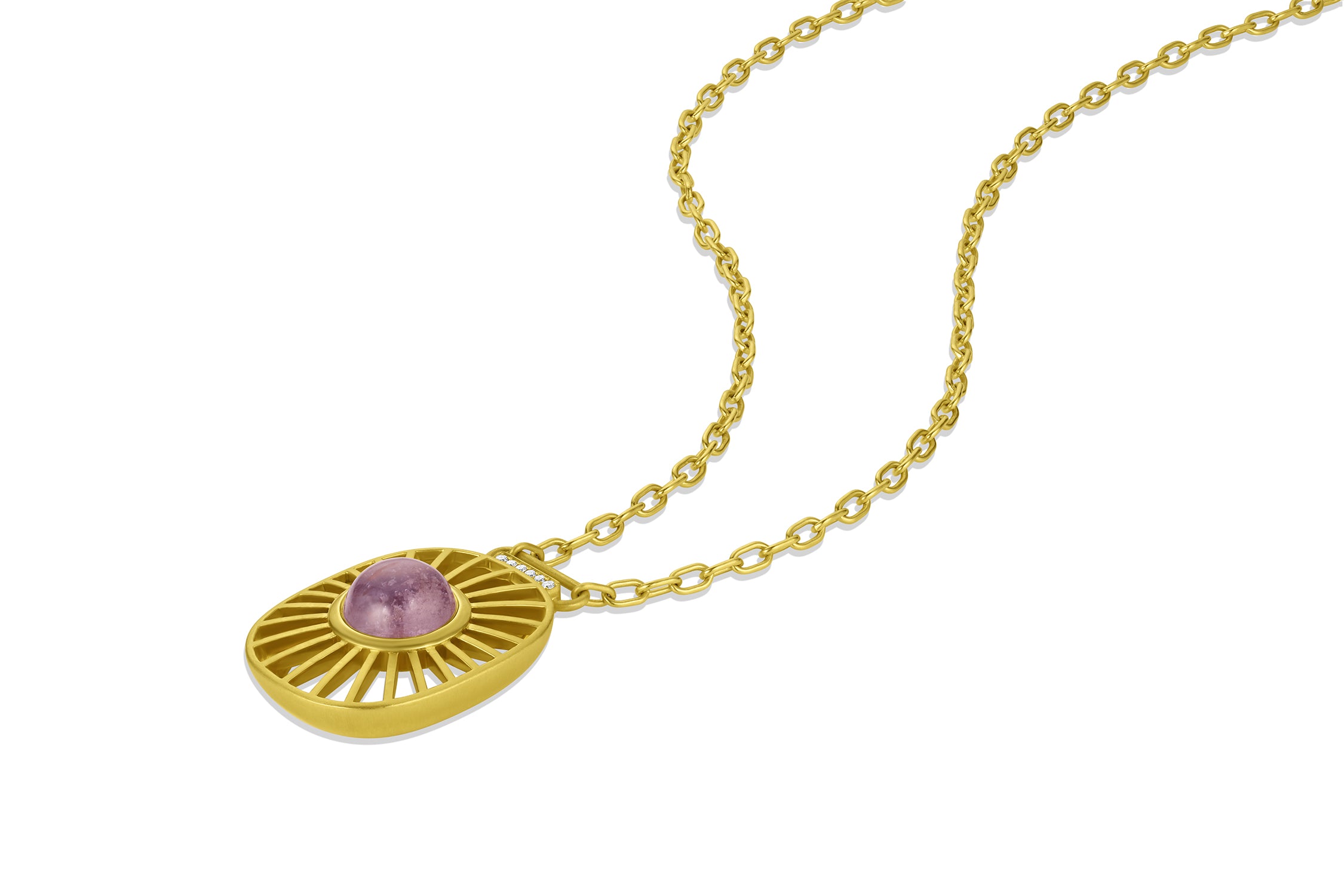 Rectangular Starburst Pendant w/Cabochon - Lavender Sapphire