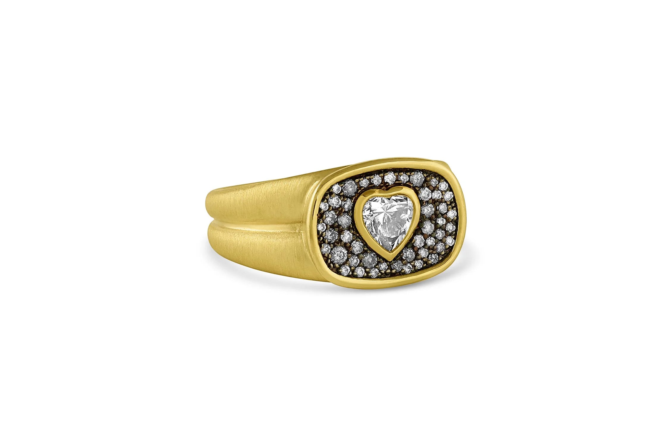 Pavé Signet Ring - Grey Diamond Heart