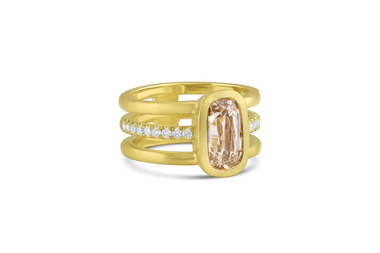 Triple Band Ring - Antique Cushion Diamond