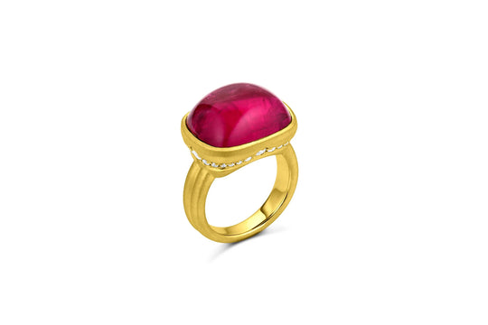 Scallop Diamonds Ring - Pink Tourmaline