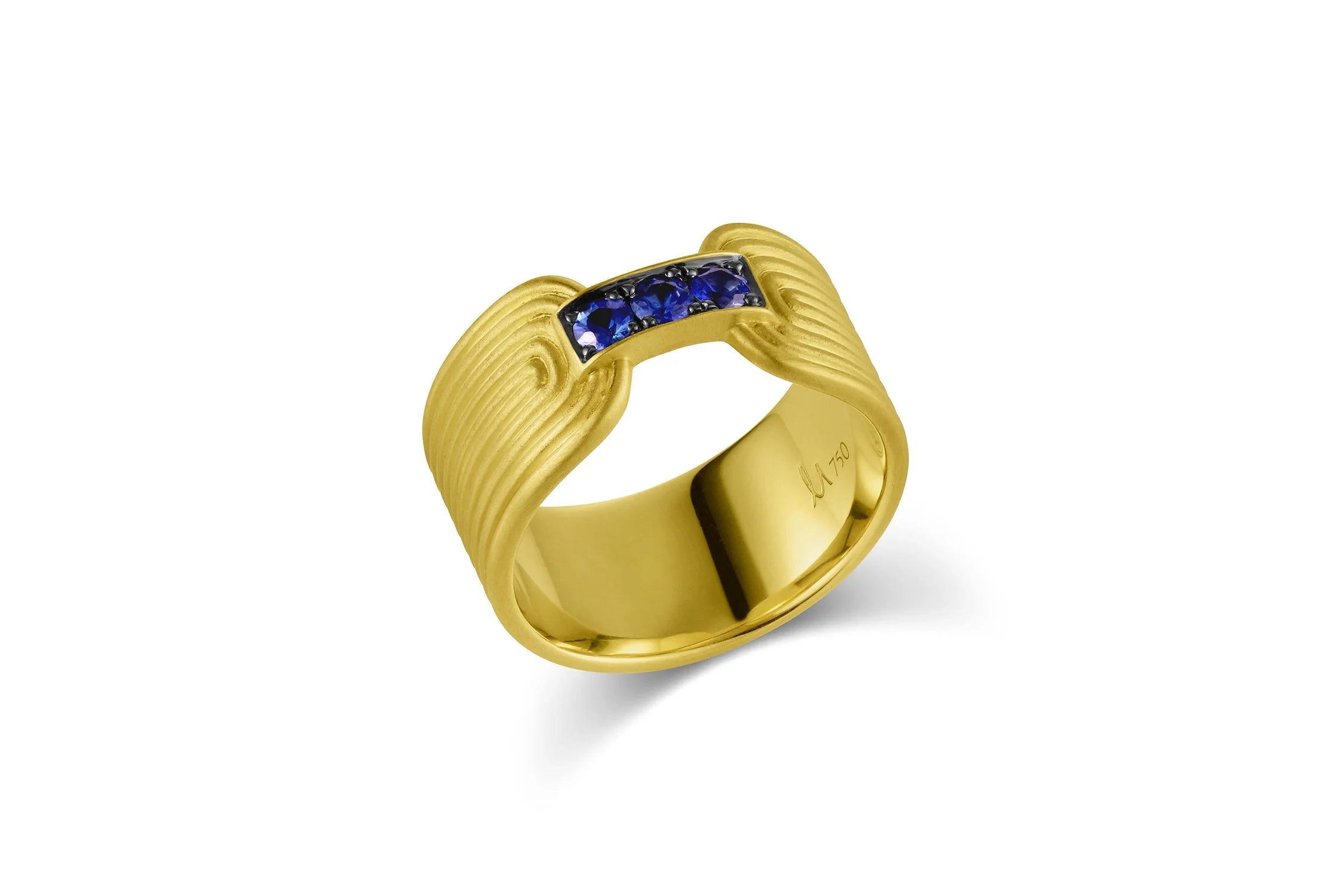 Ridged Band with Pavé Bar - Blue Sapphire