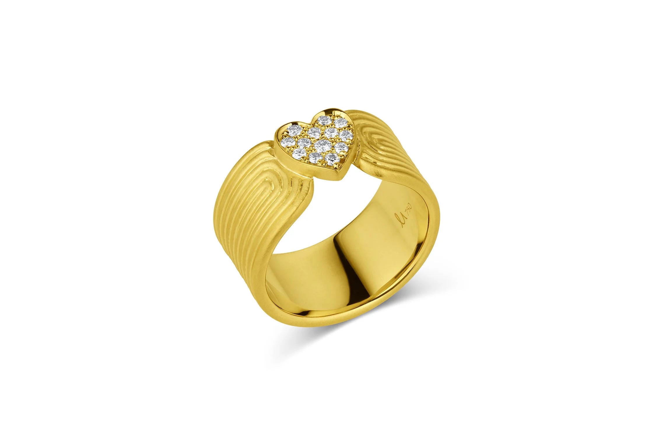 Ridged Band with Pavé Heart - Diamond