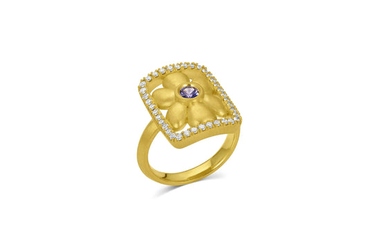 Flower Frame Ring with Pavé - Blue Sapphire