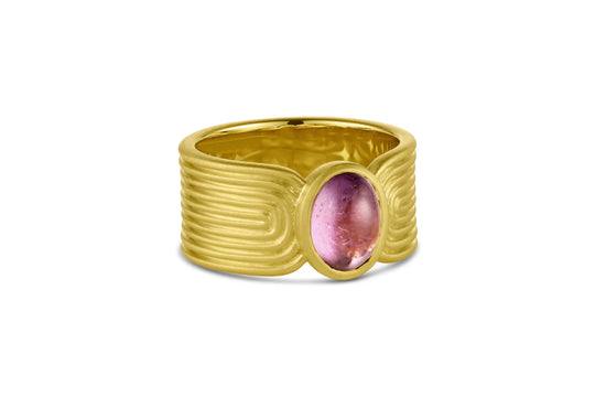Ridged Band with Cabochon - Pink Umba Sapphire