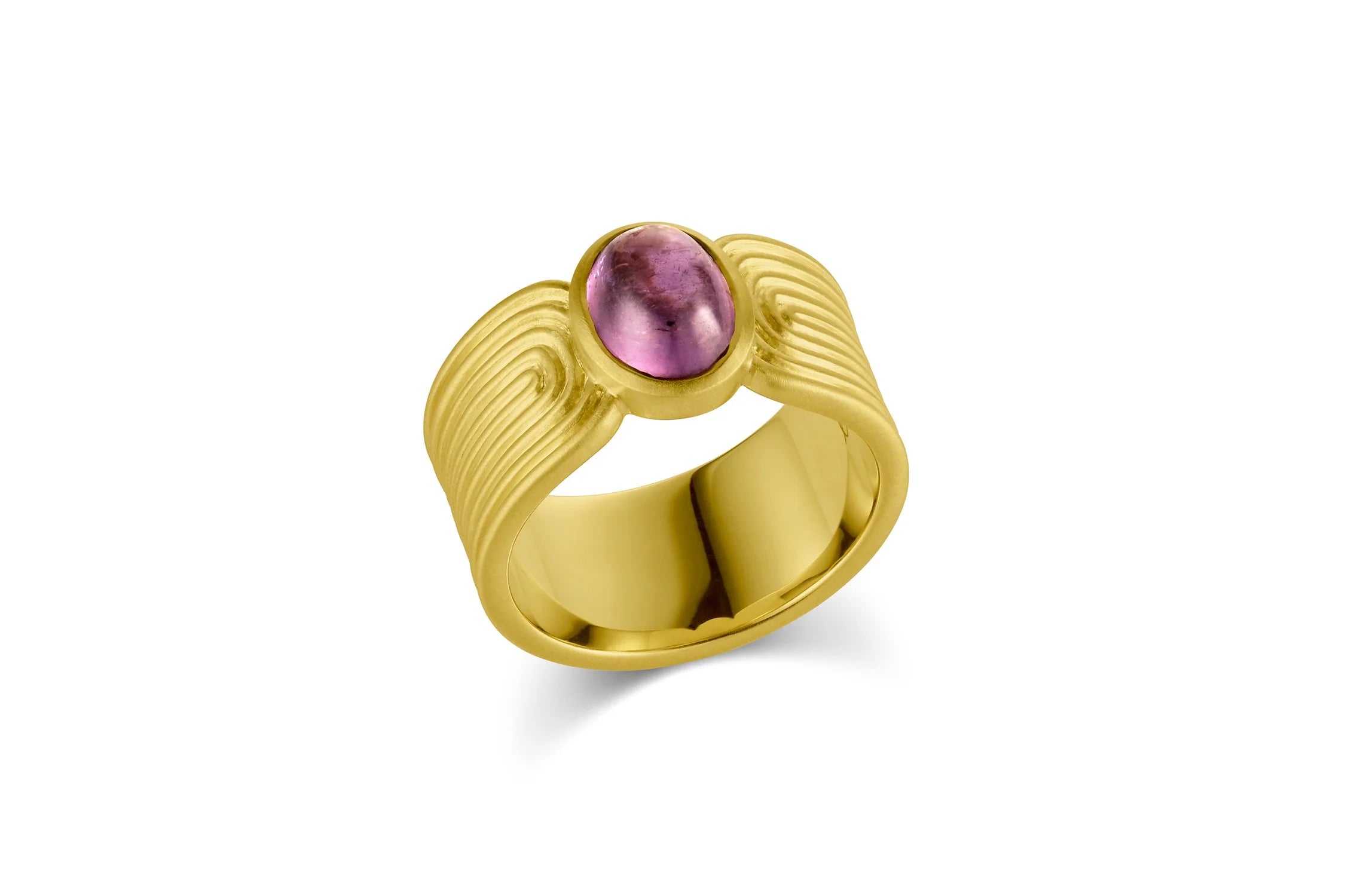 Ridged Band with Cabochon - Pink Umba Sapphire