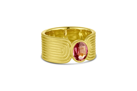 Ridged Band with Faceted Pink Sapphire