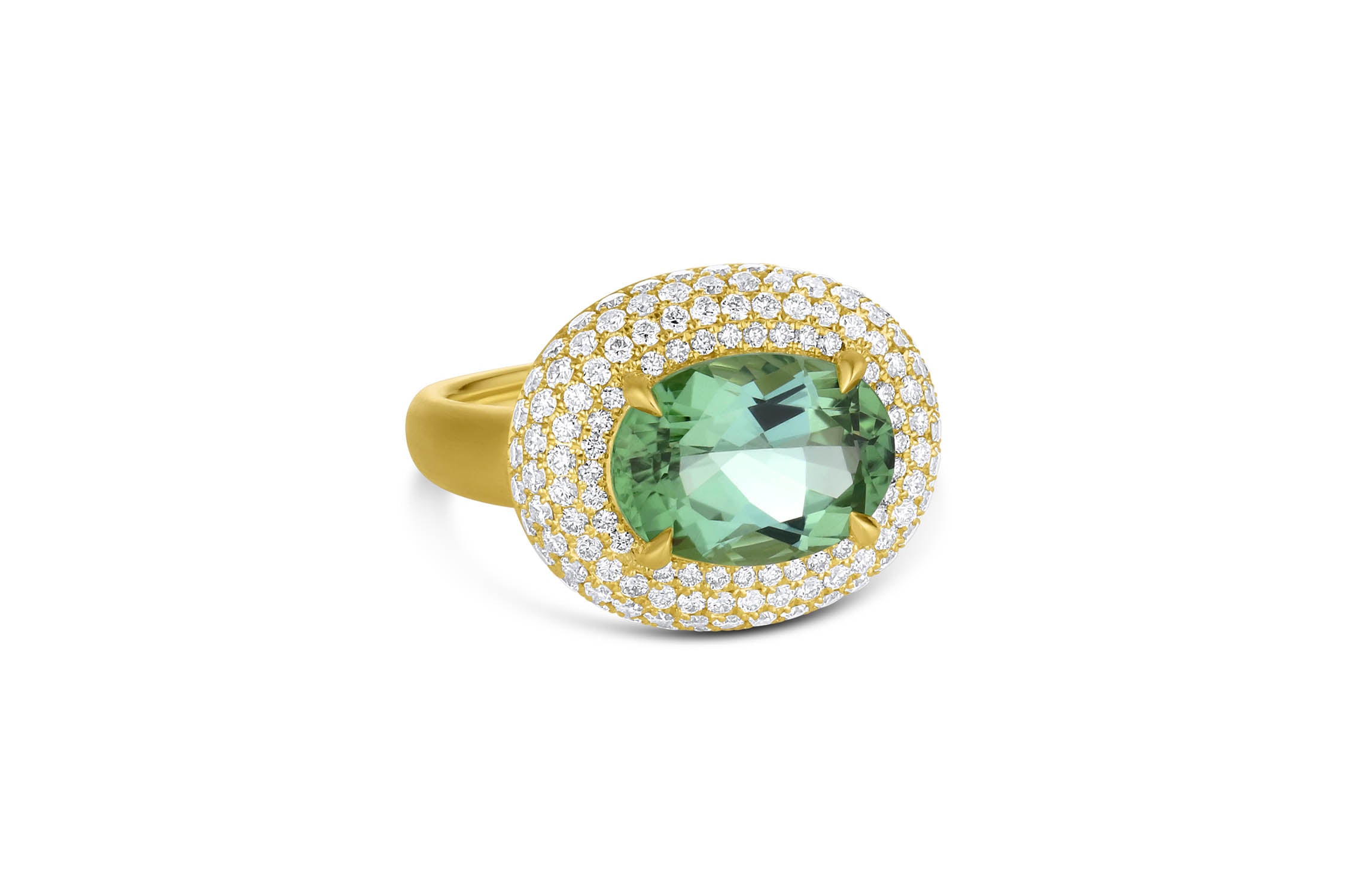 Bauble Ring with Diamond Pavé - Green Tourmaline