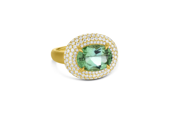 Bauble Ring with Diamond Pavé - Green Tourmaline