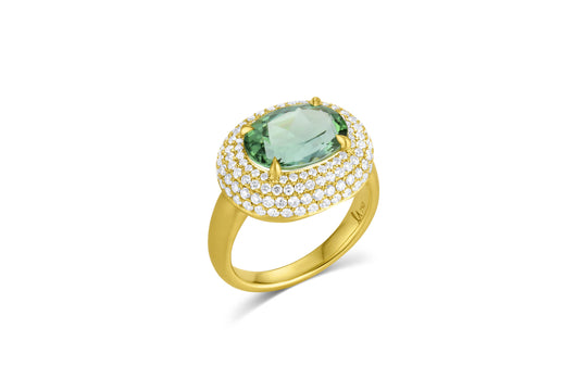 Bauble Ring with Diamond Pavé - Green Tourmaline