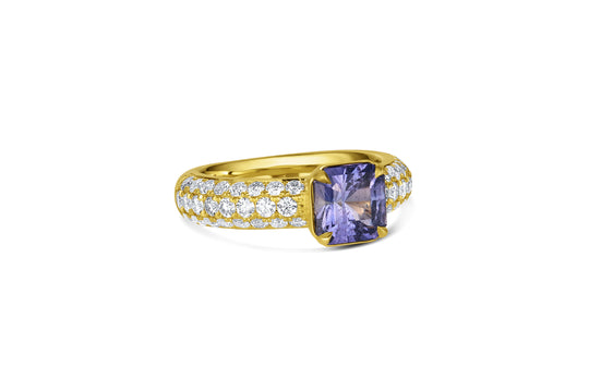 Half Triple Row Pavé Eternity Band w/Center Stone - Sapphire