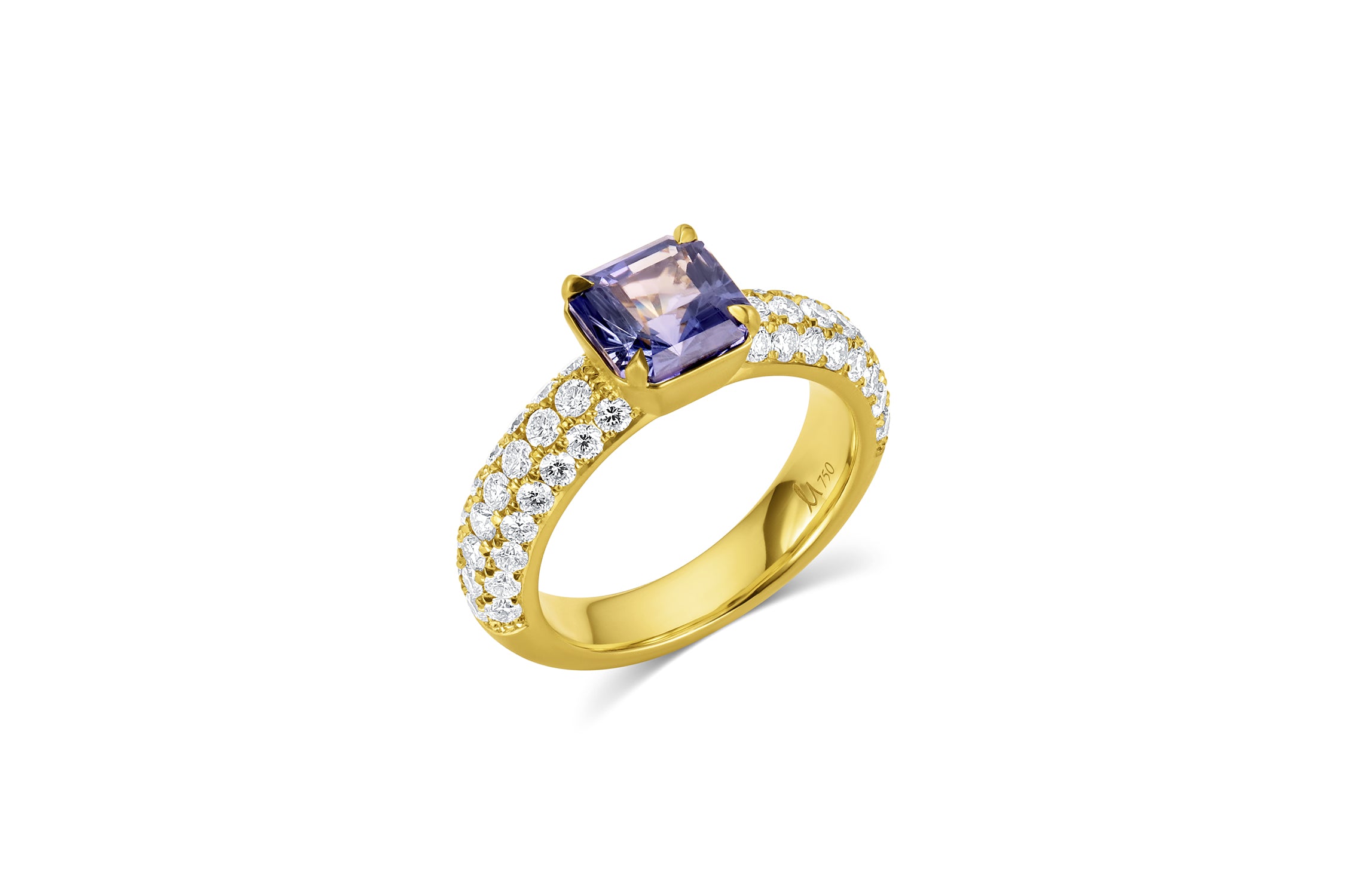 Half Triple Row Pavé Eternity Band w/Center Stone - Sapphire