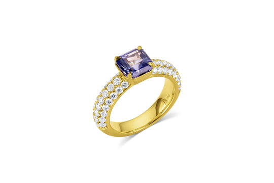 Half Triple Row Pavé Eternity Band w/Center Stone - Sapphire