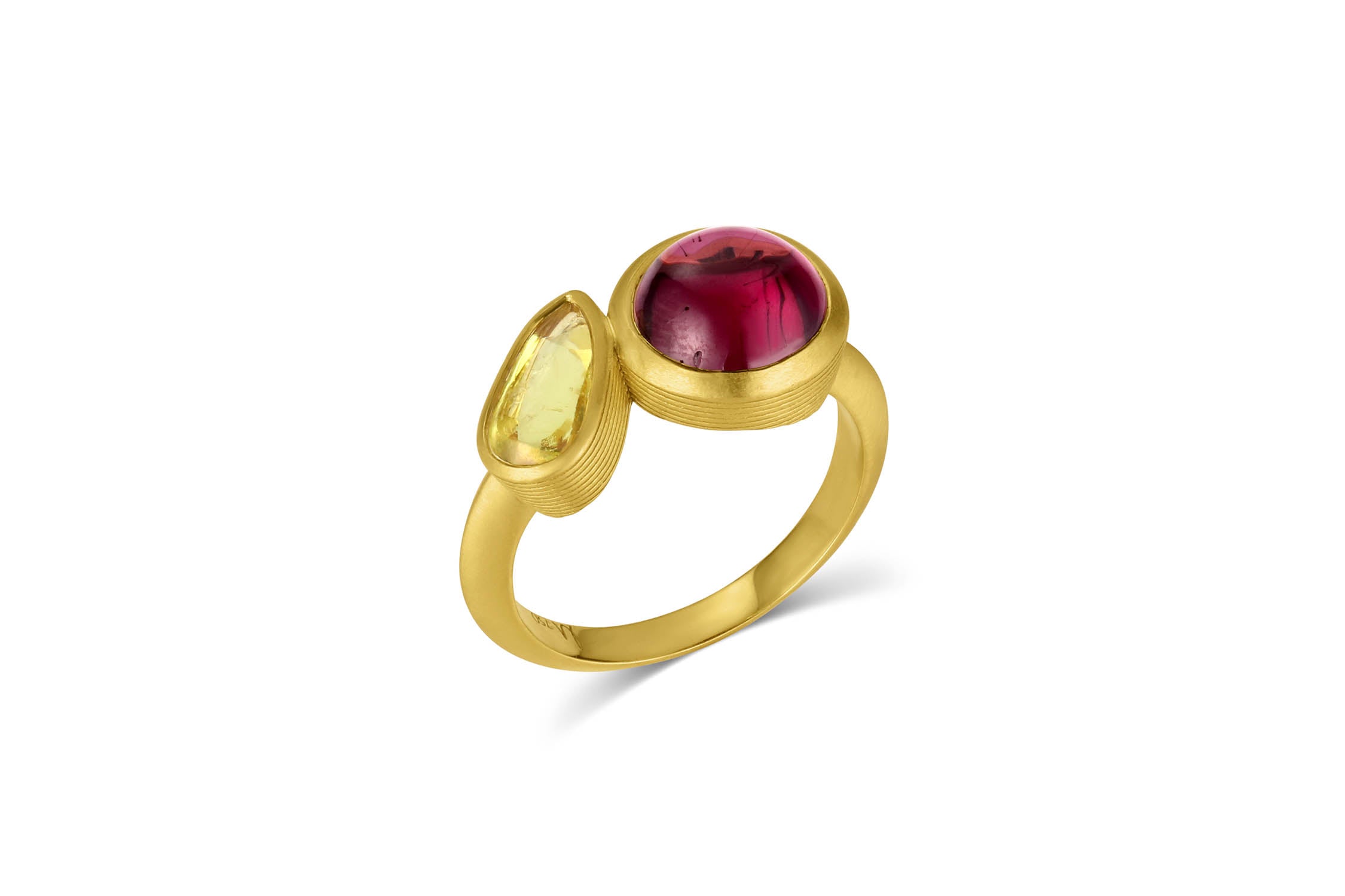Two Stone Ring - Rhodolite & Yellow Sapphire