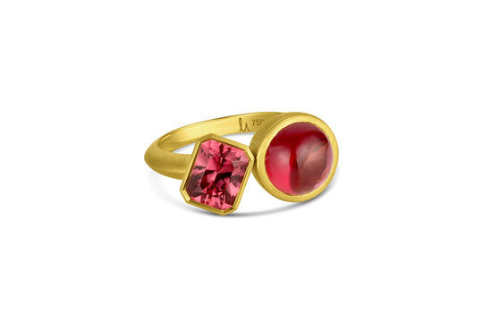 Two Stone Ring - Rhodolite & Mahenge Garnet