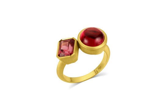 Two Stone Ring - Rhodolite & Mahenge Garnet