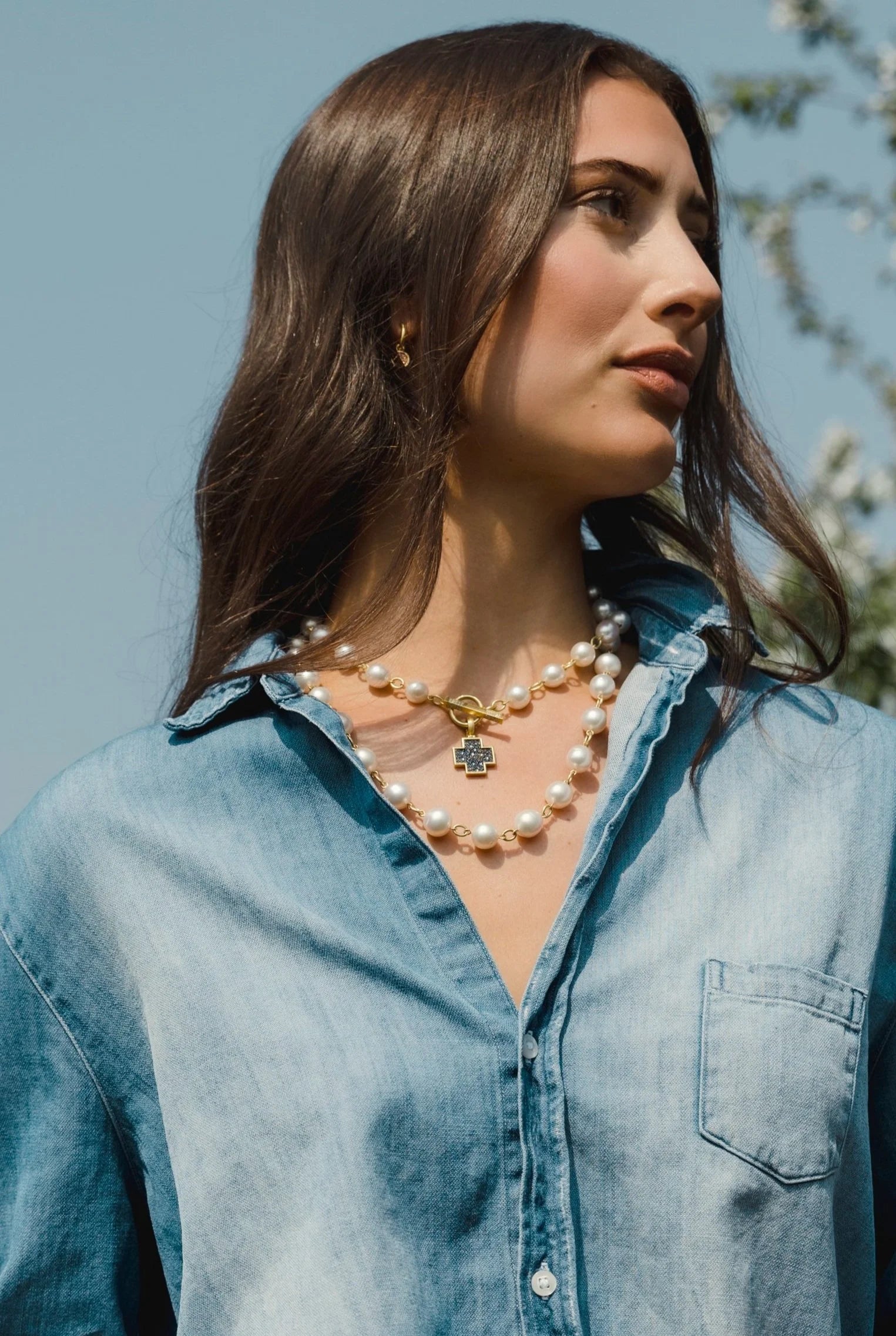 Pavé Cross Pendant - Blue Sapphire