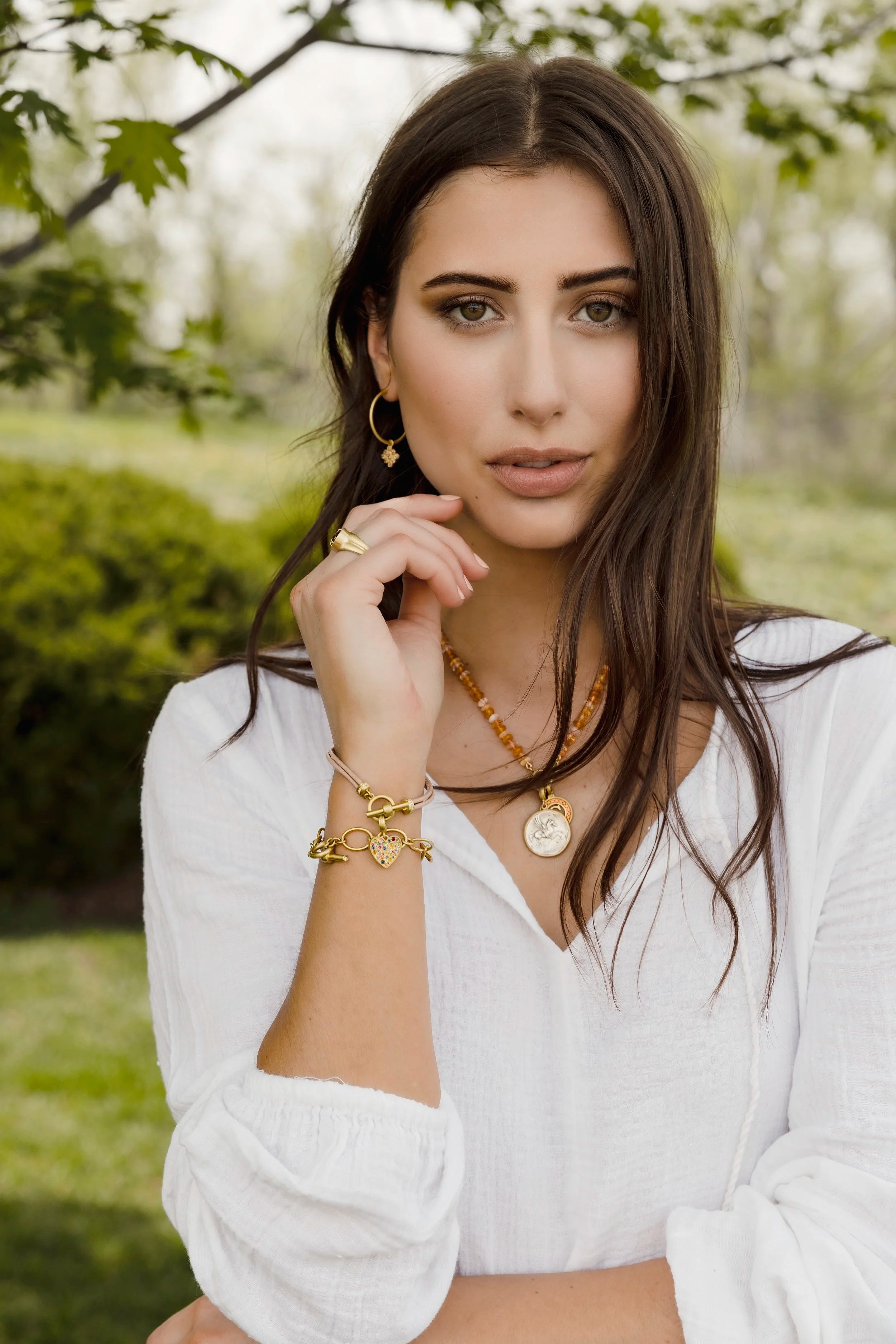 Fire Opal Beads w/2 Smooth Gold Beads