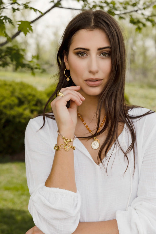 Fire Opal Beads w/2 Smooth Gold Beads