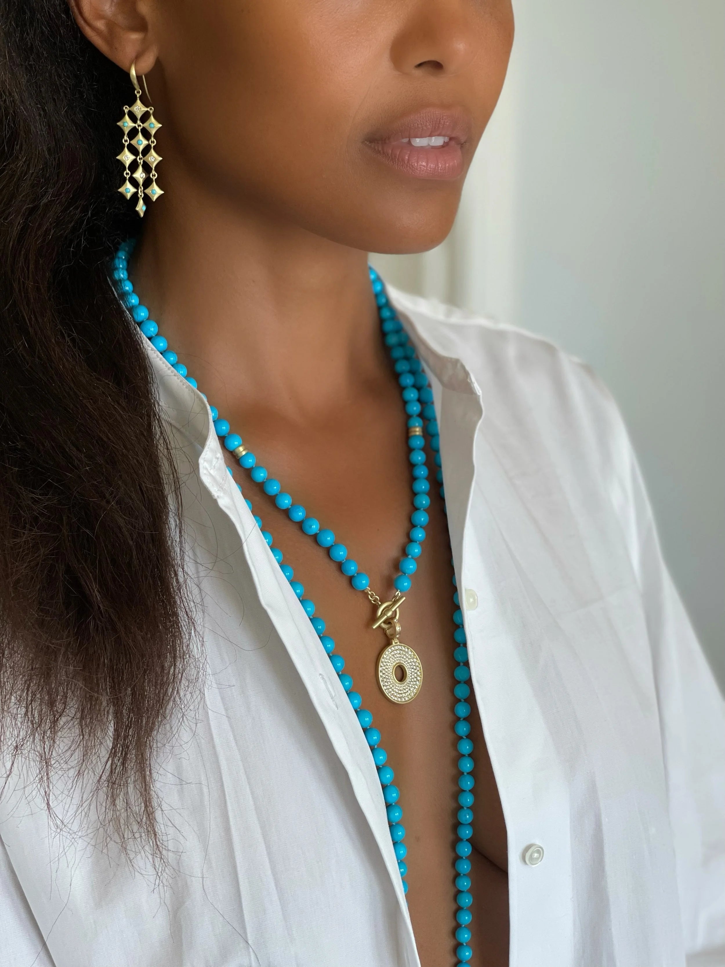 Bahari Star Chandelier Earrings - Diamond & Turquoise