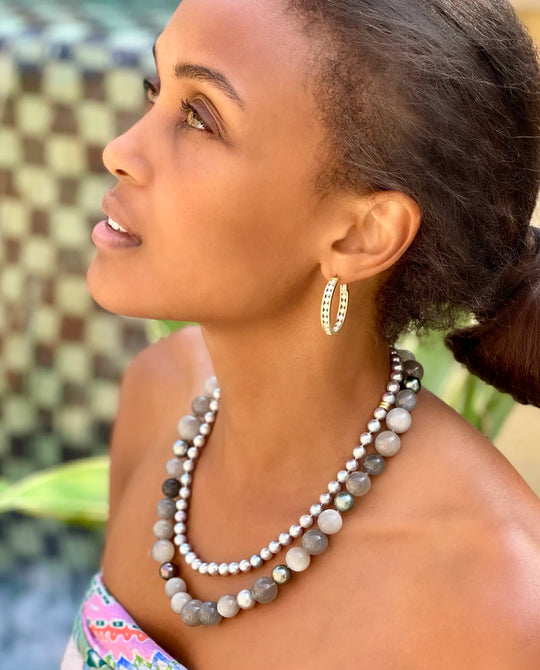 Grey Akoya Pearls w/2 Gold Beads