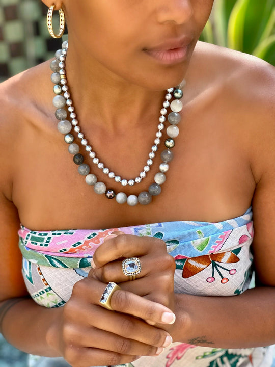 Amani Triple Stone Ring with Grey Spinel