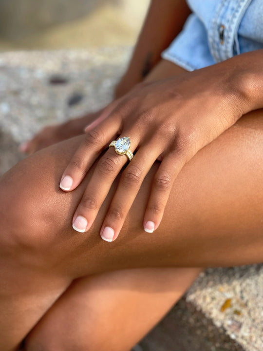 One of a Kind Ring with Pear Shaped Blue Beryl