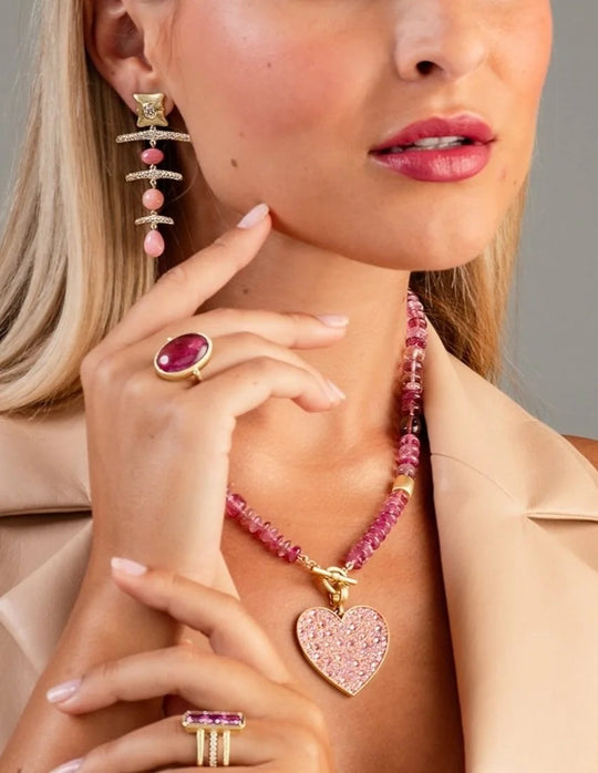Pink Tourmaline Beads w/2 Smooth Gold Beads